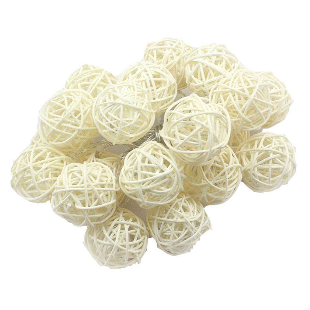 (2.5m) 20 LED's Rattan Deko Lichterkette Kugeln Outdoor Beleuchtung IP43 (Batteriebetrieben) - Kaltweiss