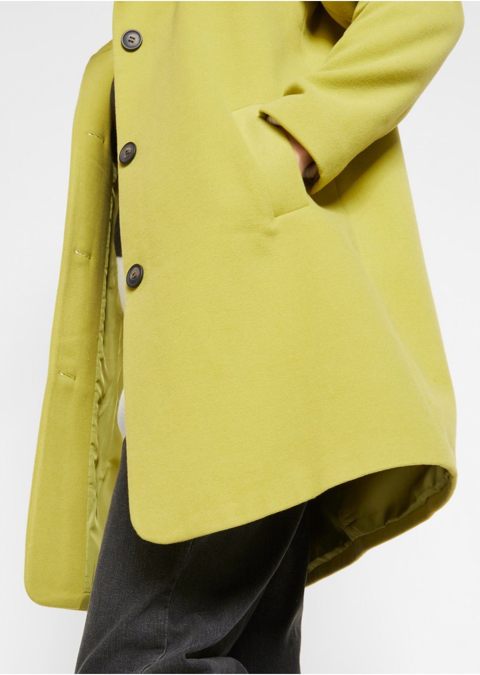 Manteau court imitation laine à capuche