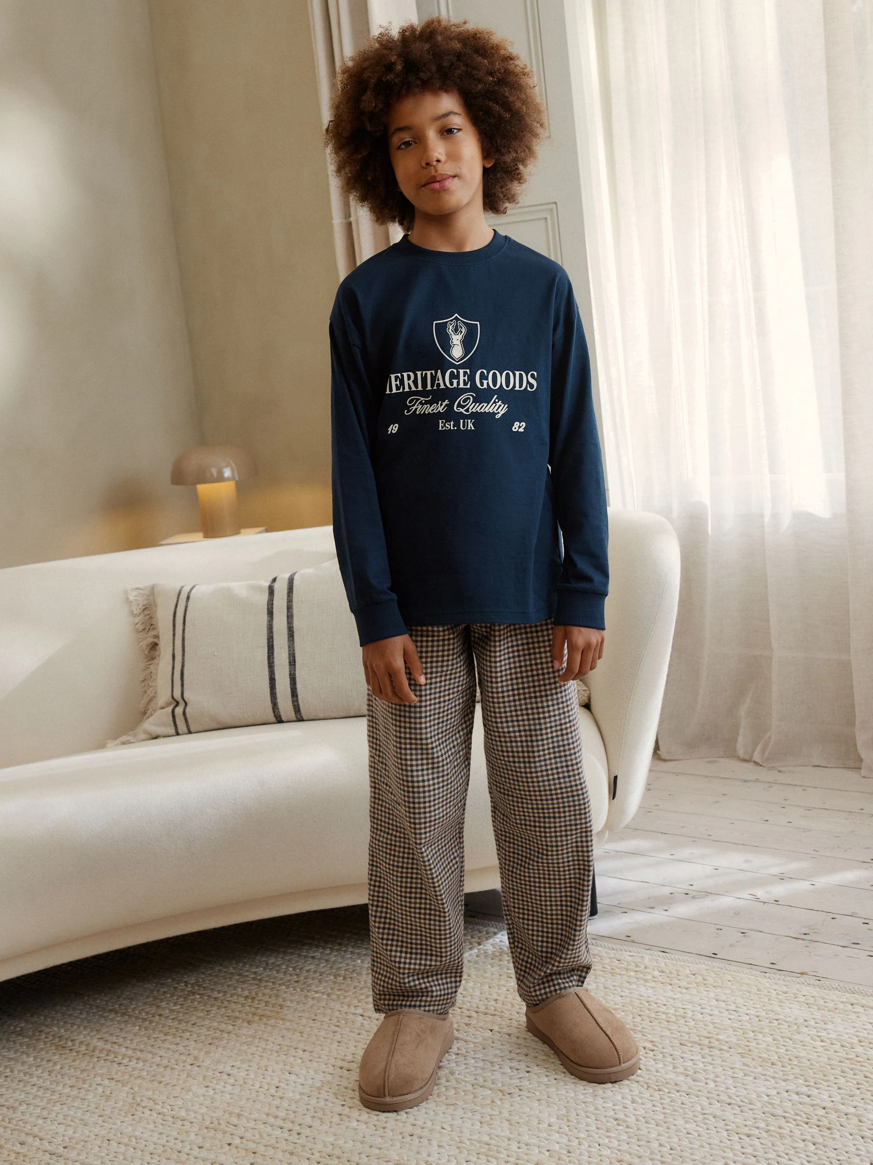 Marineblauw - Enkele geweven pyjama (3 - 16 jr)