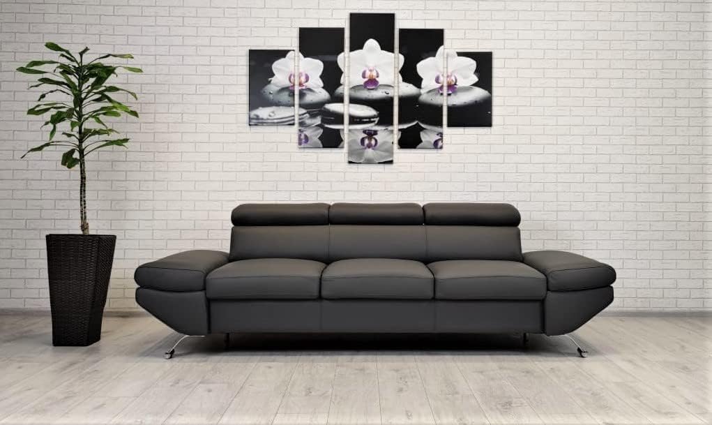 Dunkelgraues Echtleder 3 Sitzer Sofa Varsovia Breite 235cm mit einstellbaren Kopfstützen Ledersofa Leder Anthrazite mit Nähten in Lederfarbe.
