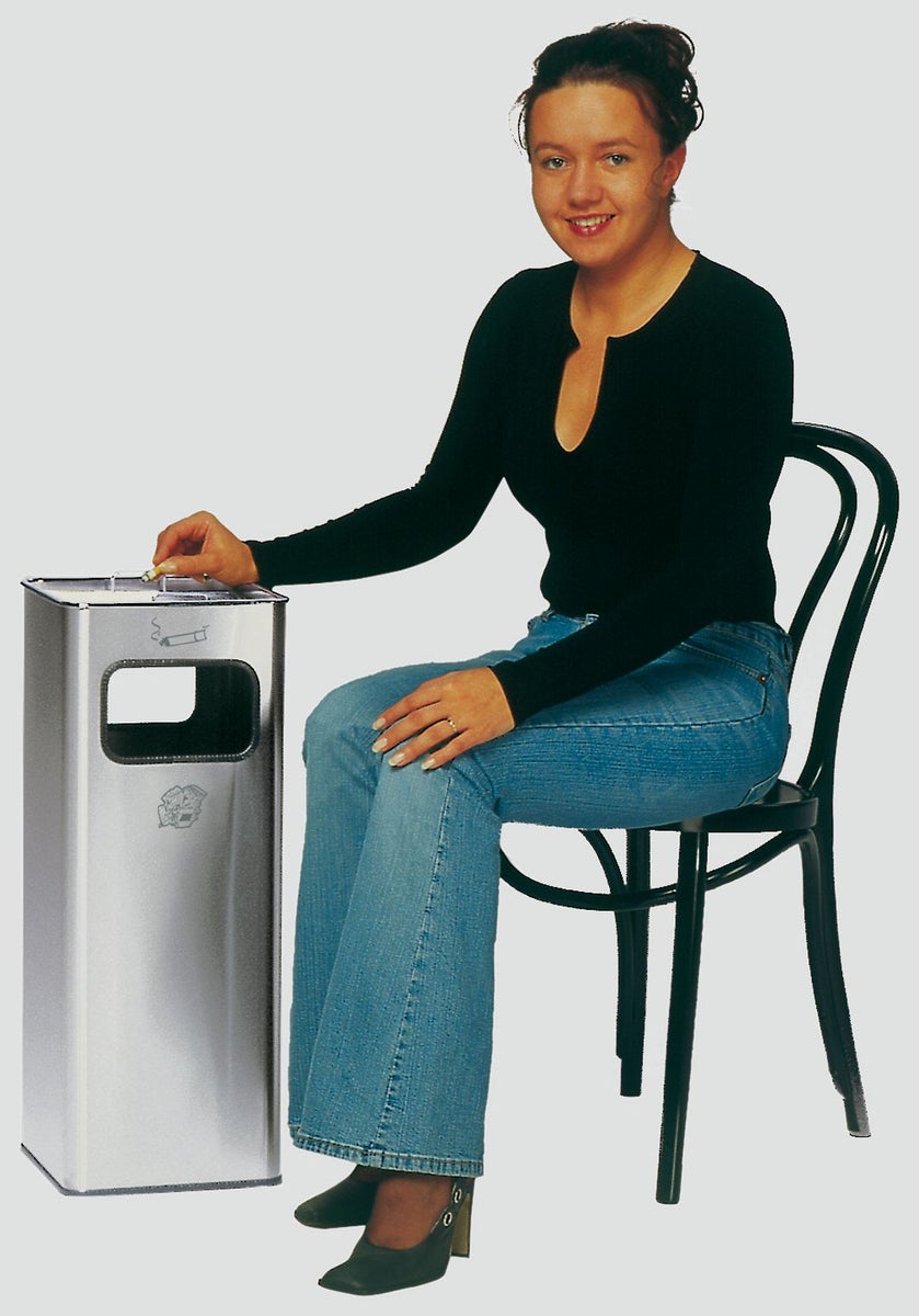 PROREGAL Combinatie-asbak met afgeronde hoeken, 2 compartimenten, 32 liter, HxBxD 66,5 x 26 x 26 cm, roestvrij staal