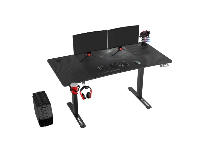 Ultradesk ULTRADESK gaming desk LEVEL V2, 140x68cm, 72-117cm, elektrisk justerbar, med XXL-musemåtte, hovedtelefon- og drikkeholder