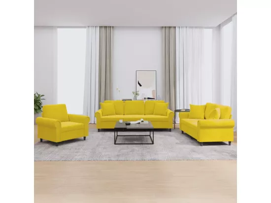 Ensemble de canapés 3 pcs avec coussins jaune velours
