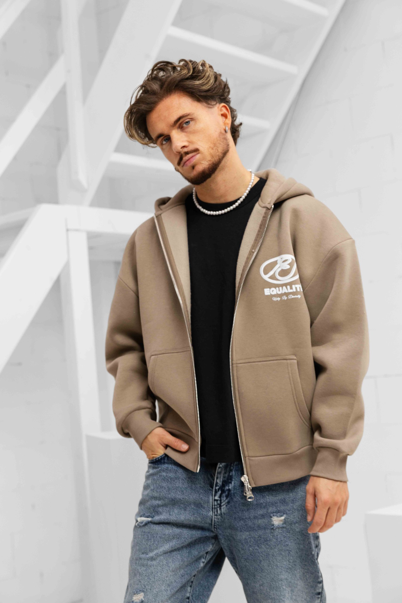 Equalité Arid Oversized Full Zip Hoodie Heren Beige
