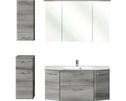 Pelipal Quickset 328 badkamermeubelset, BxHxD 145 x 200 x 39 cm, grafiet getextureerde fronten, met witte glazen wastafel, onderkast en bovenkast 328.120007