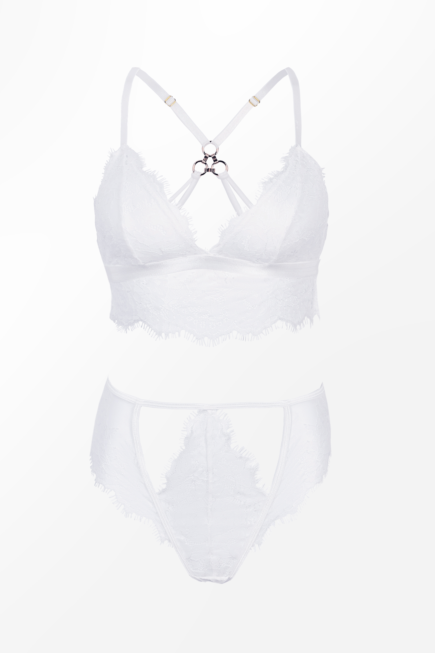 Ensemble de lingerie en dentelle blanche découpé