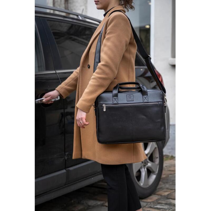 Exacompta Sacoche en cuir noir Exactive pour ordinateur portable  15,6''