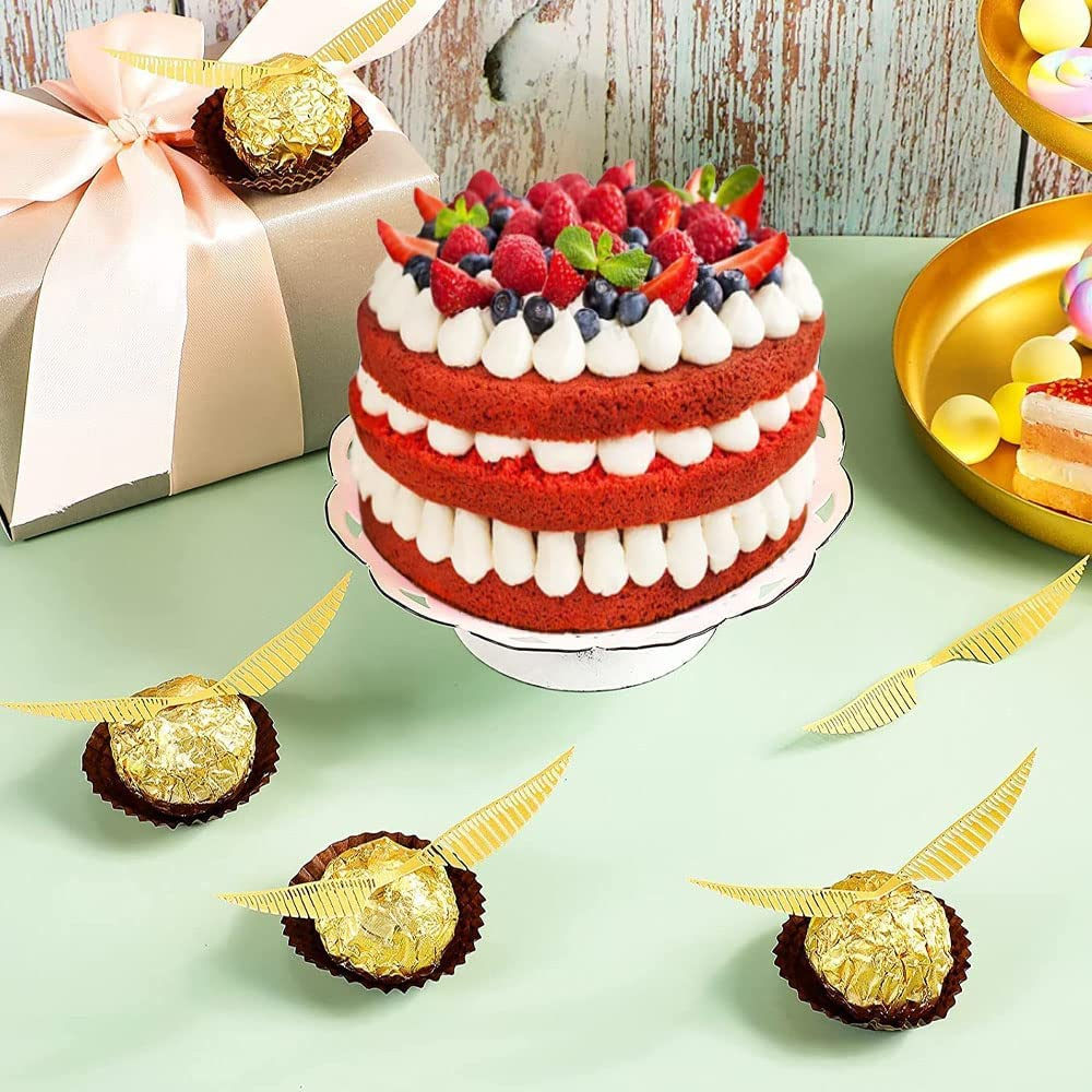 (100er Set) Goldene Snitch Dessert Topper Zauber Flügel Schnatz Dekoration für Schokoladen Kugeln / Cupcakes / Bonbons - Gold
