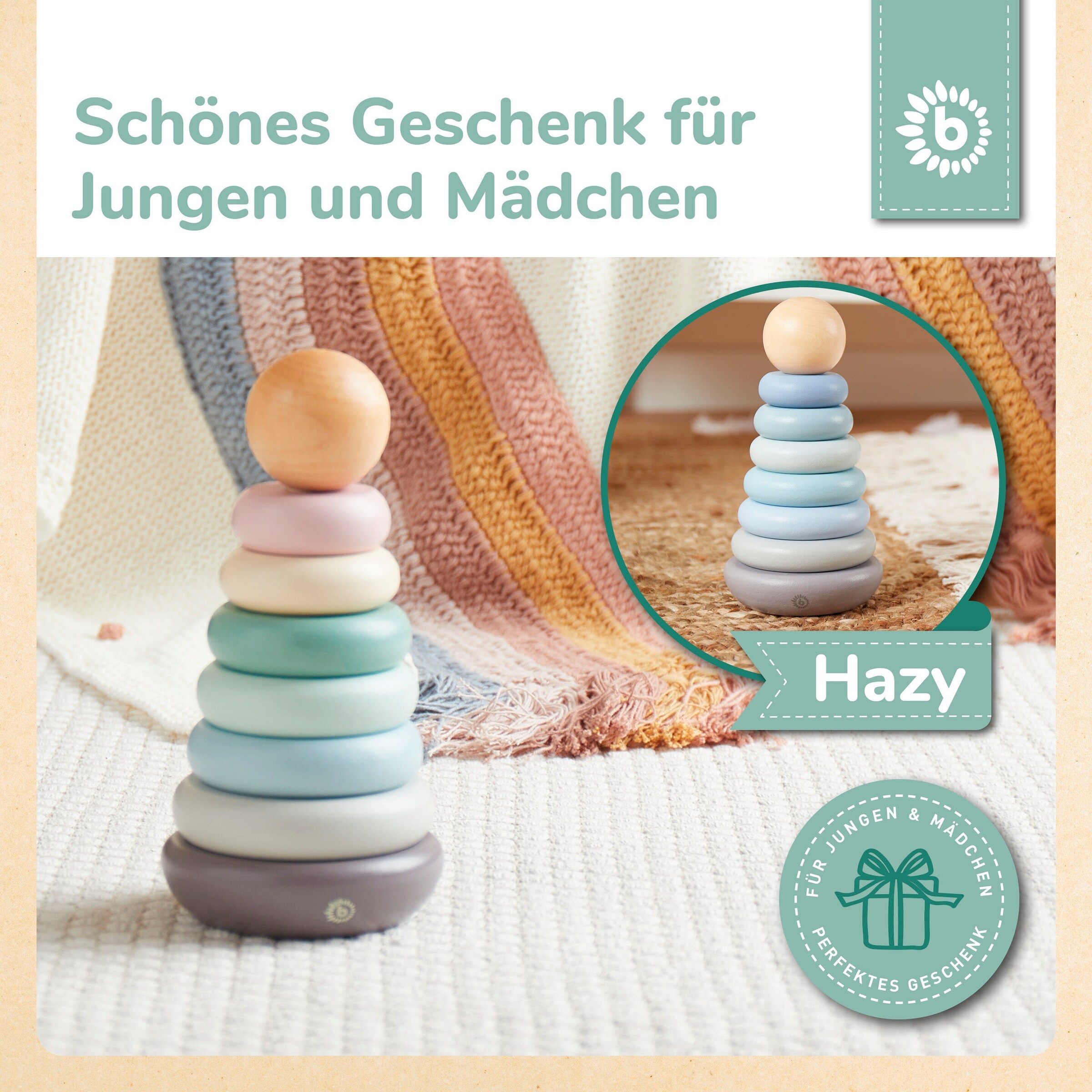 Bieco Stapelturm Holz - ab 12 Monate Mehrfarbig