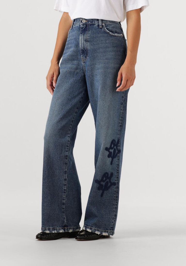 blauwe olaf hussein wijde broek monogram denim pant