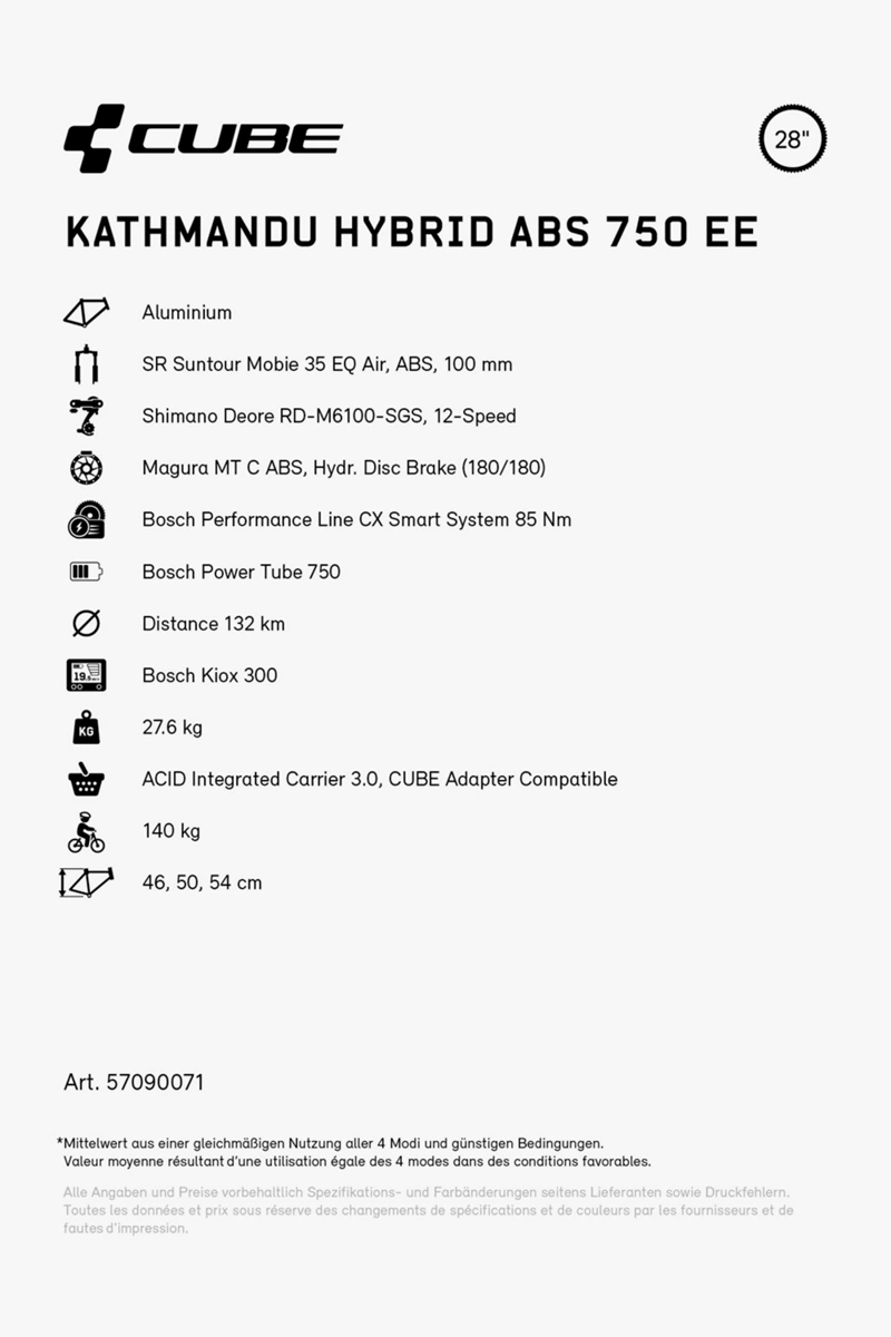 CUBE Kathmandu Hybrid ABS 750 EE 28 E-Bike 2024