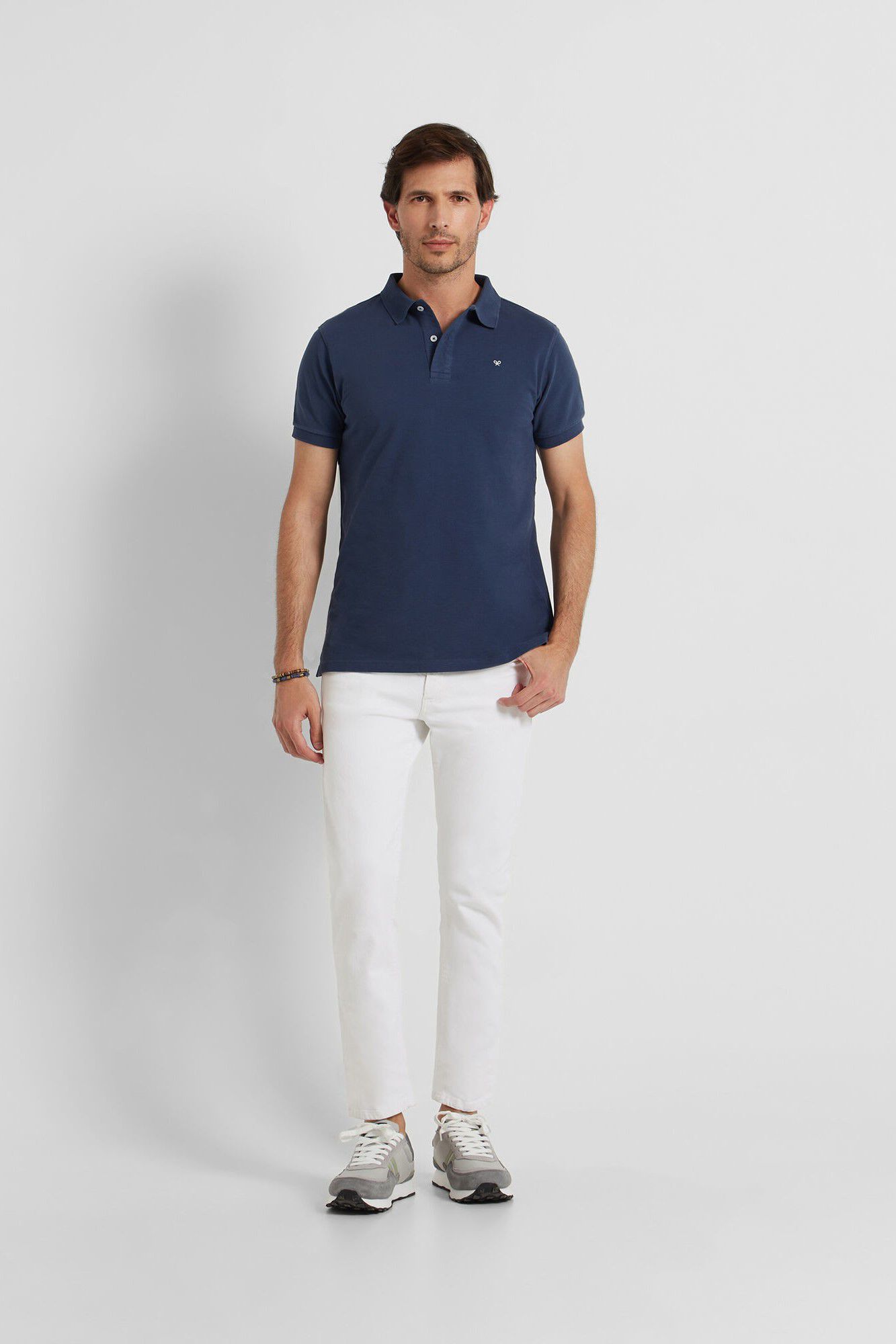 Camisa polo clássica com mini raquete em azul marinho - Azul marinho