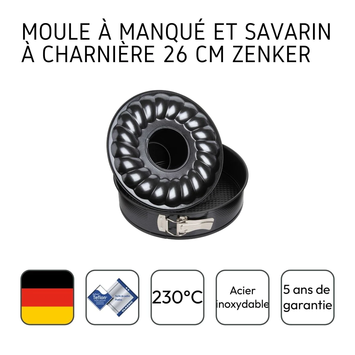 Moule à manqué et à savarin double fond 26 cm Black Metallic Zenker