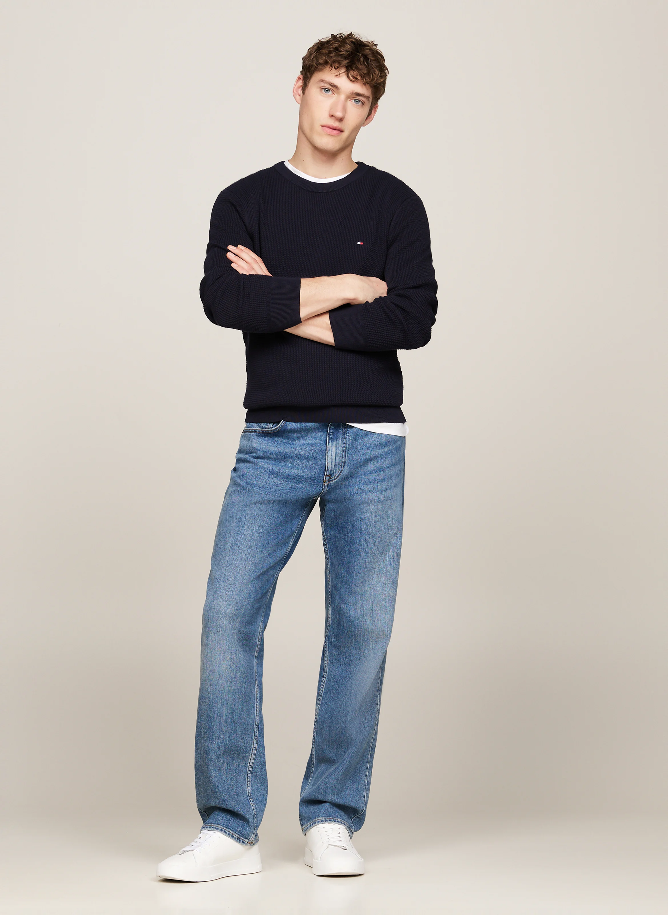 Pull col rond en coton organique | Bleu