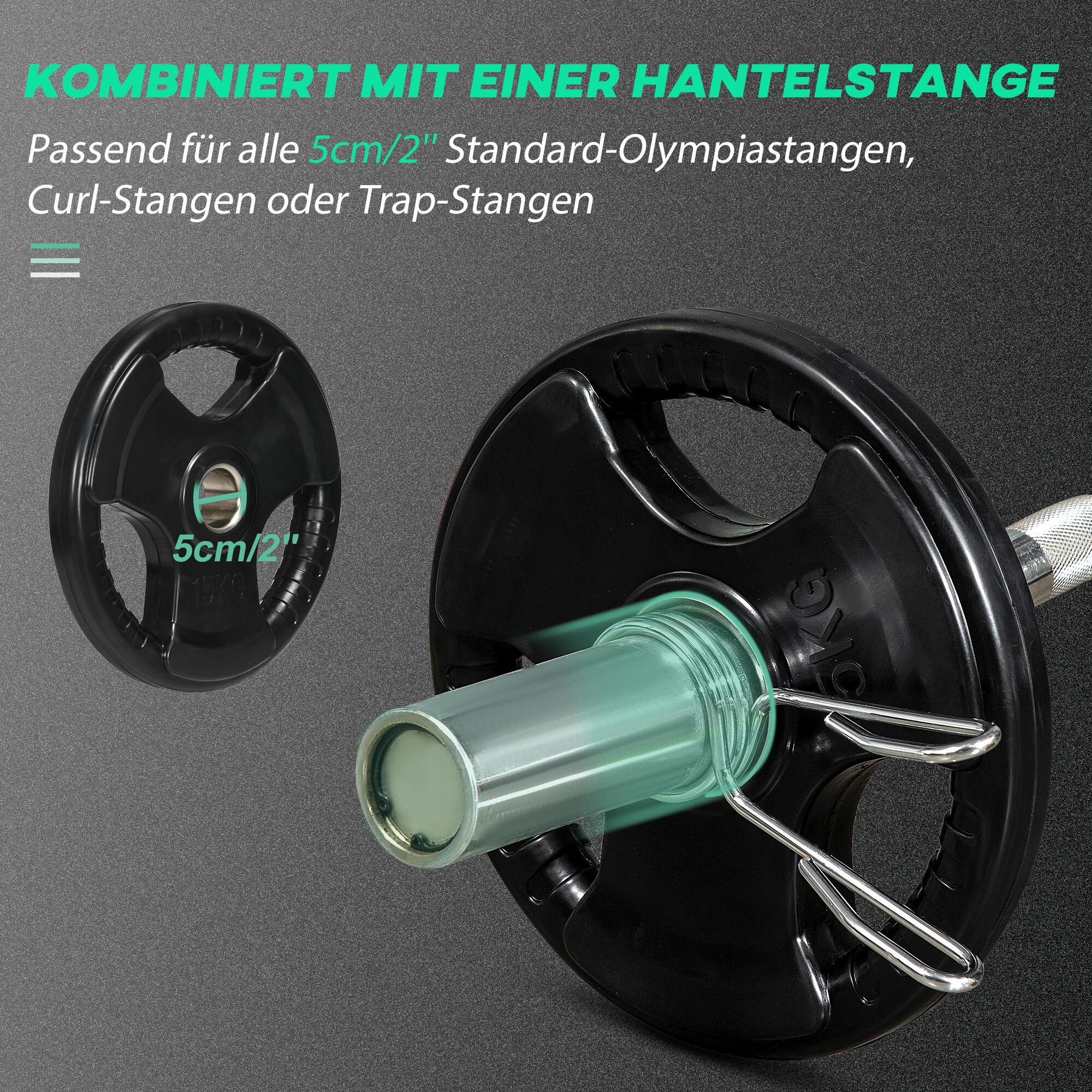SPORTNOW Hantelscheibe mit 5 cm Bohrung schwarz 36L x 36B x 5H cm