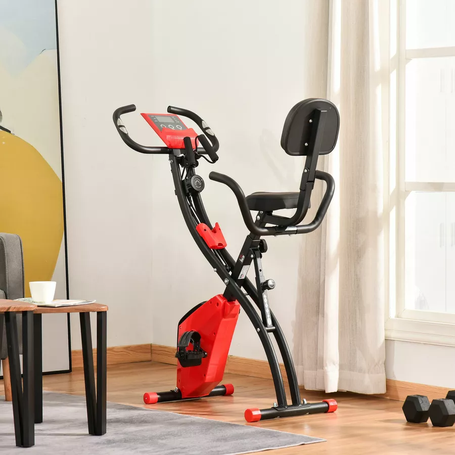 HOMCOM Fahrradtrainer mit LCD Display rot, schwarz