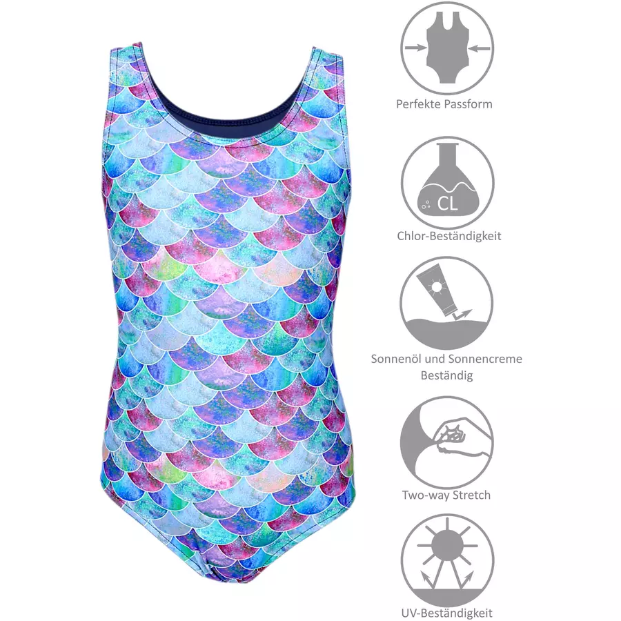 Aquarti Mädchen Badeanzug mit Ringerrücken Print lila