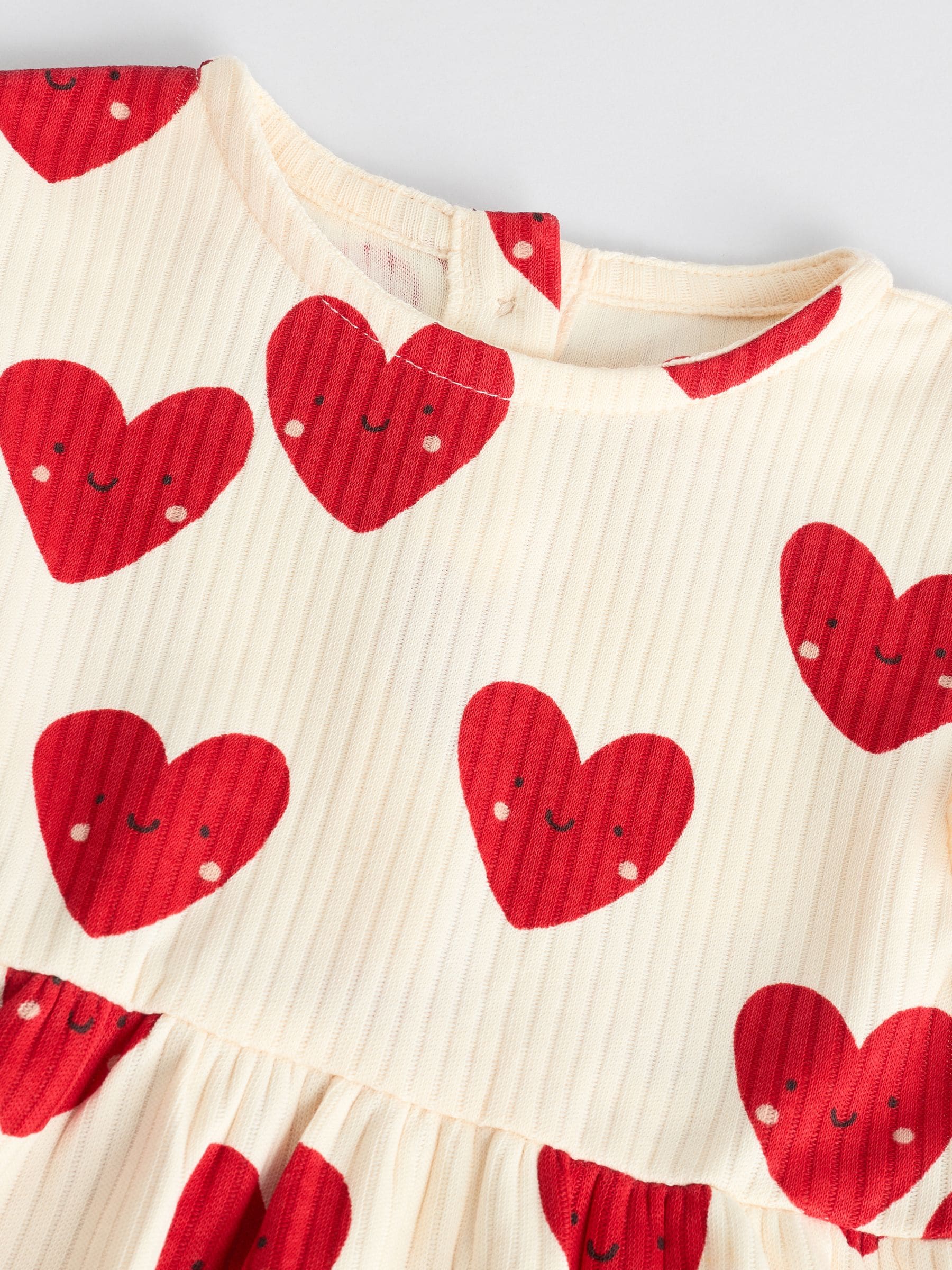 Rood - Heart Printed Frill Baby 100% Cotton Romper