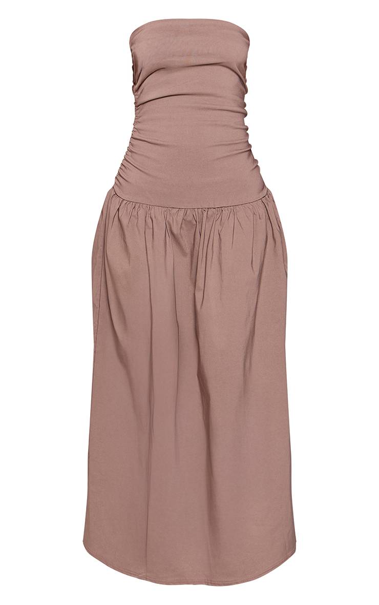 Taupe Robe Maxi Bandeau Froncée En Tissu Tissé Stretch Petite