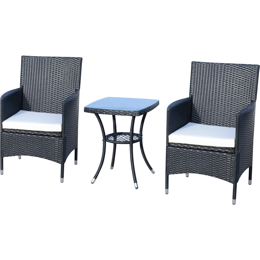 Outsunny Rattan-Sitzgruppe als 3-teiliges Set schwarz