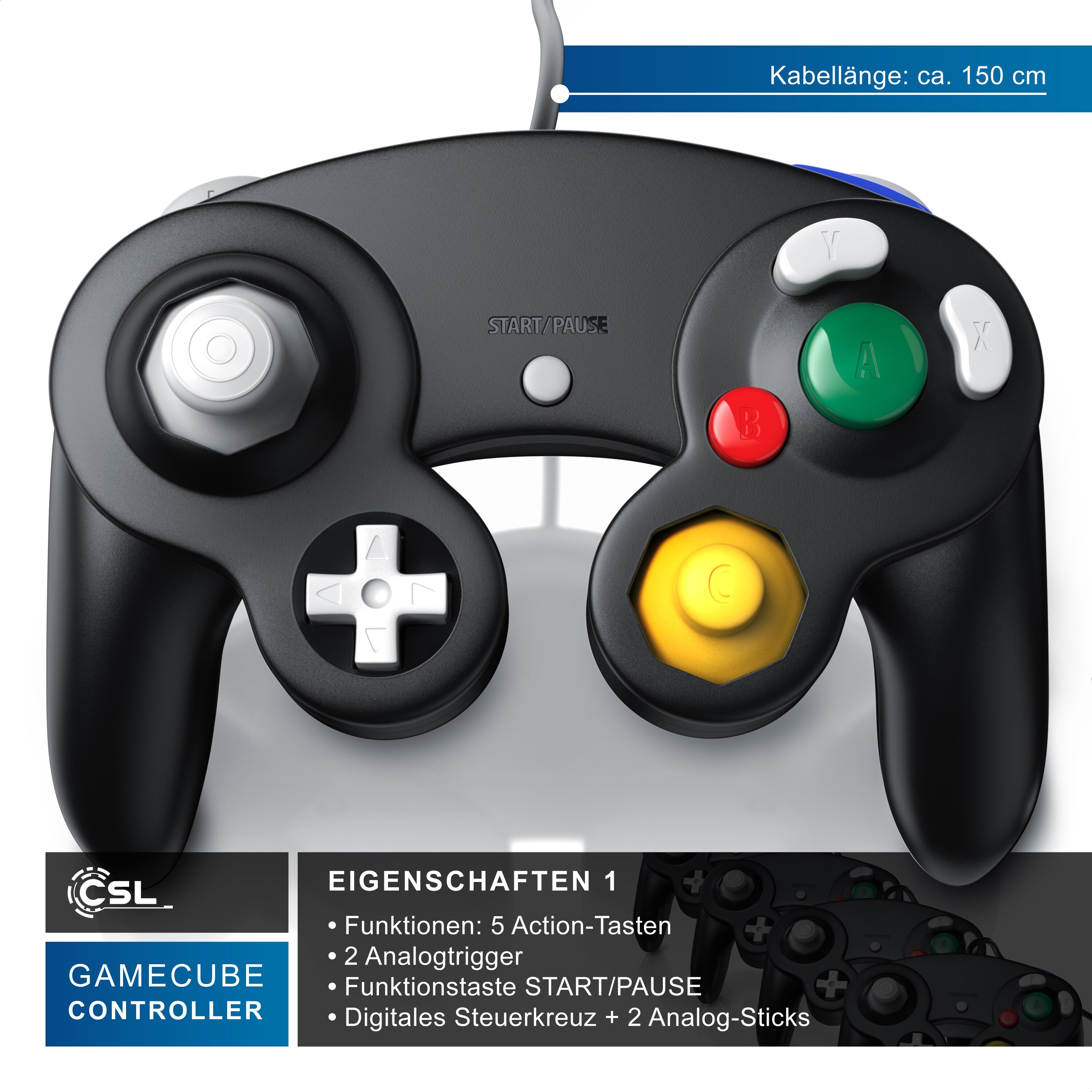 CSL 2x Nintendo-Controller, Gamepad für Nintendo GameCube / Wii Vibrationseffekte / ergonomisch