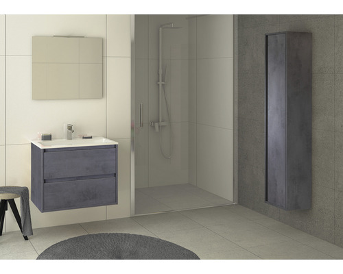 Sanox Porto badkamermeubelset (B x H x D): 71 x 57 x 51 cm, frontkleur: beton antraciet, met witte gegoten minerale wastafel