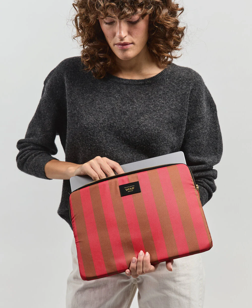 Wouf  Pat Computer Sleeve, 13/14 - Pink/Brown