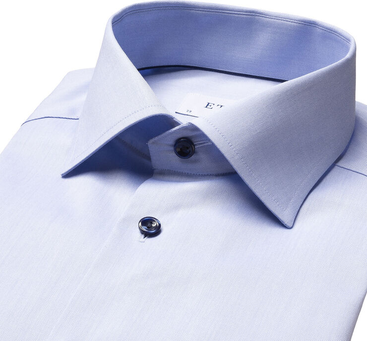 ETON Blue twill shirt with navy details - Contemporary Fit Lyseblå