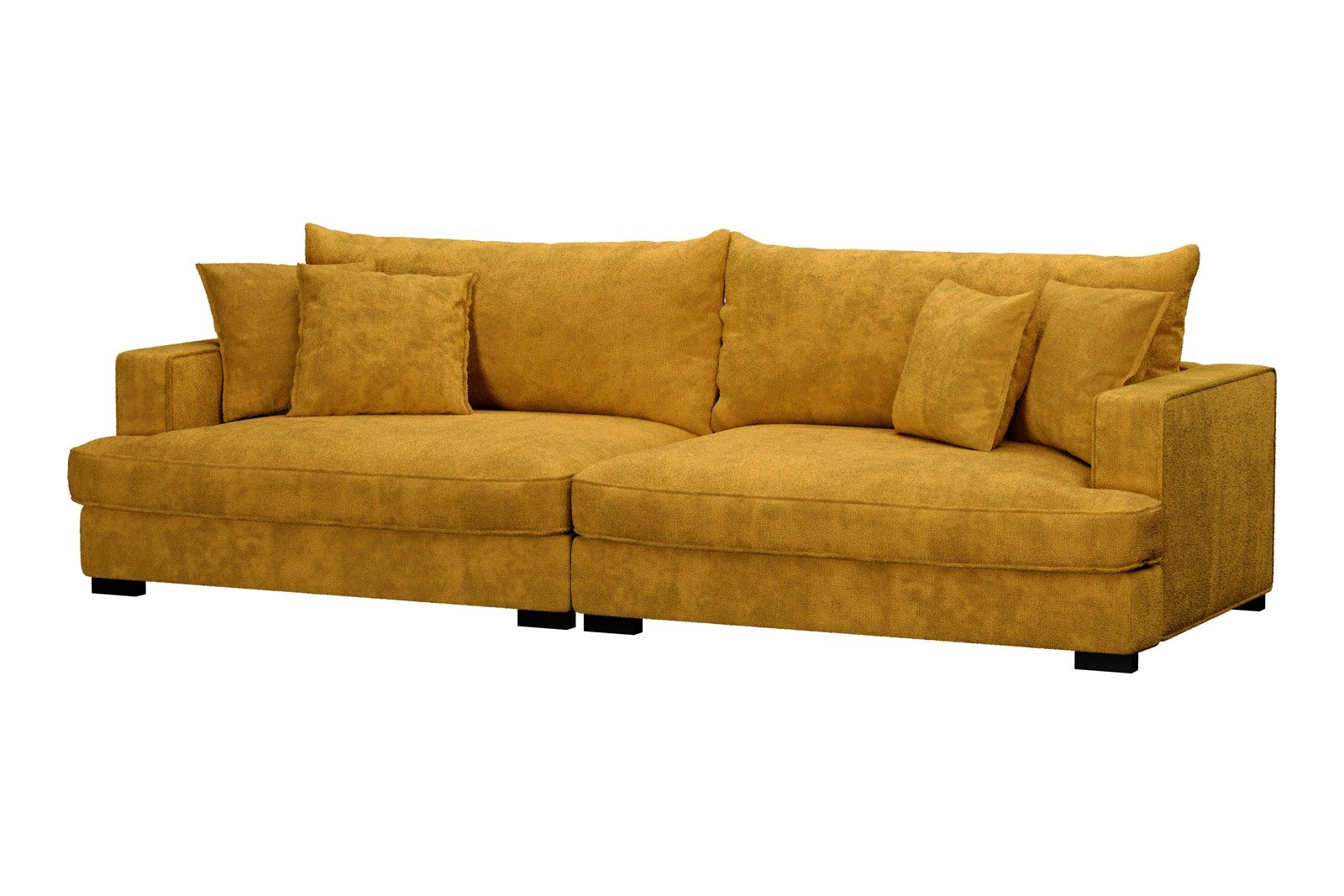 Rossi 4-seter sofa Tekstil Genesis 10 Golden Yellow, arm A med sorte ben. Std. Komfort.