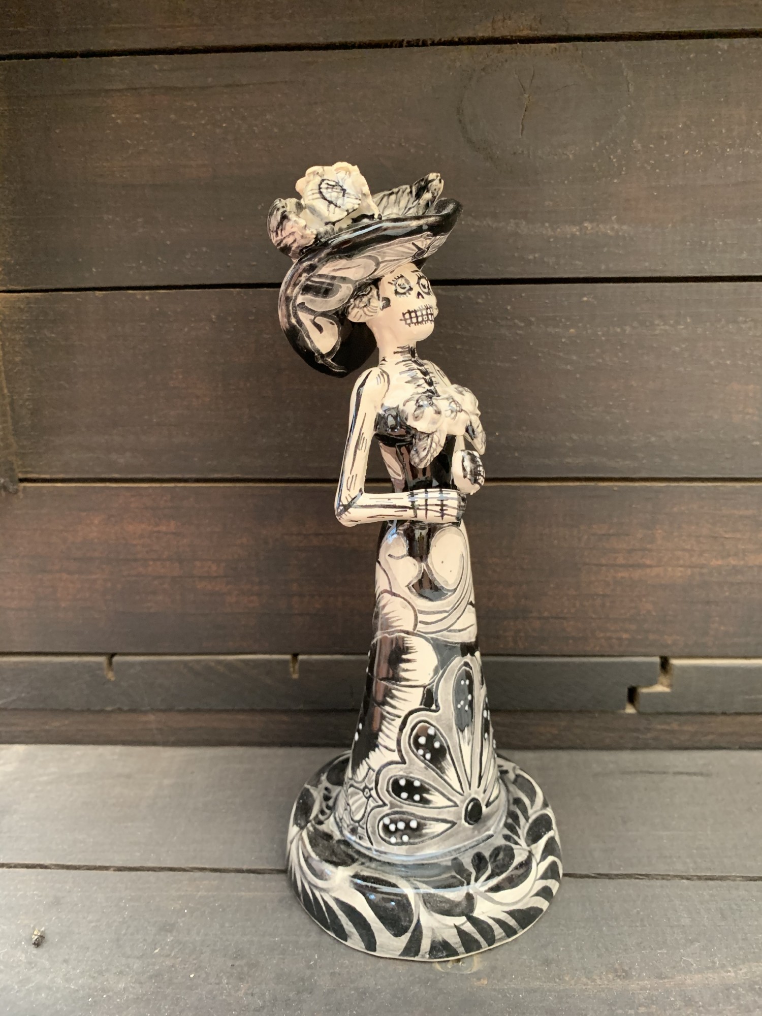Keramik-Figur Catrina 'Lisa Nano', s/w, Ø 9 cm, H 22 cm von fischer's lagerhaus
