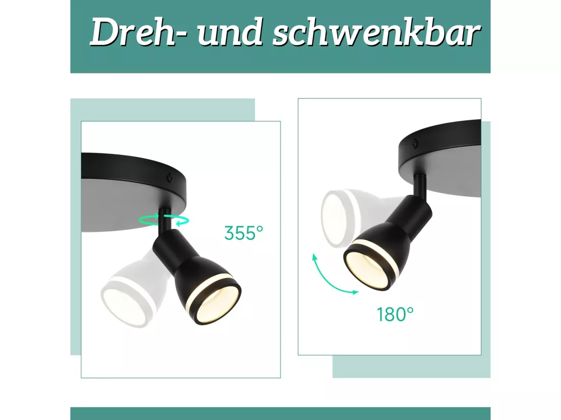 NETTLIFE Spot de plafond LED 2 ampoules noir salon plafonnier spot orientable GU10 spot lampe moderne