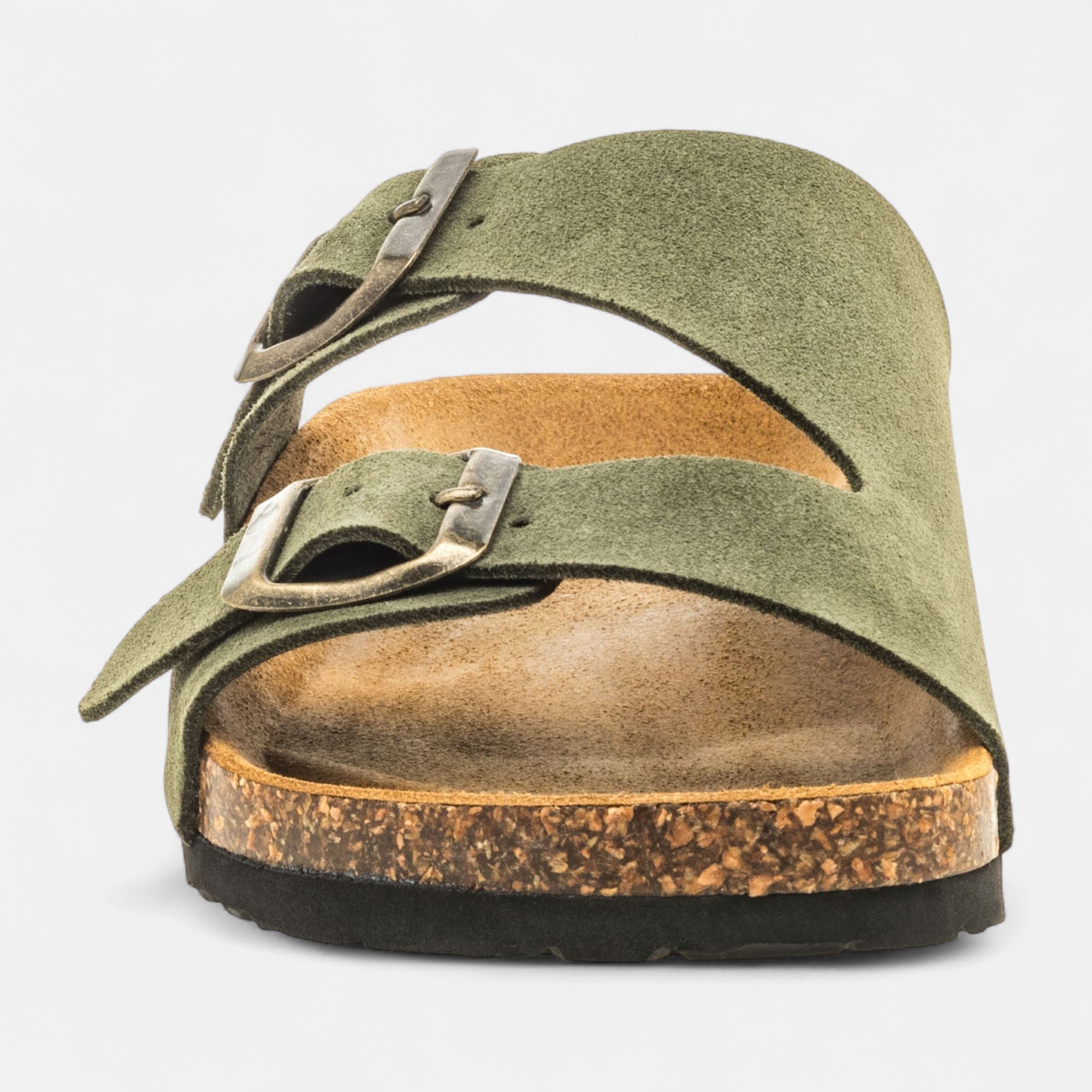 Mules semelle liège Femme en cuir kaki