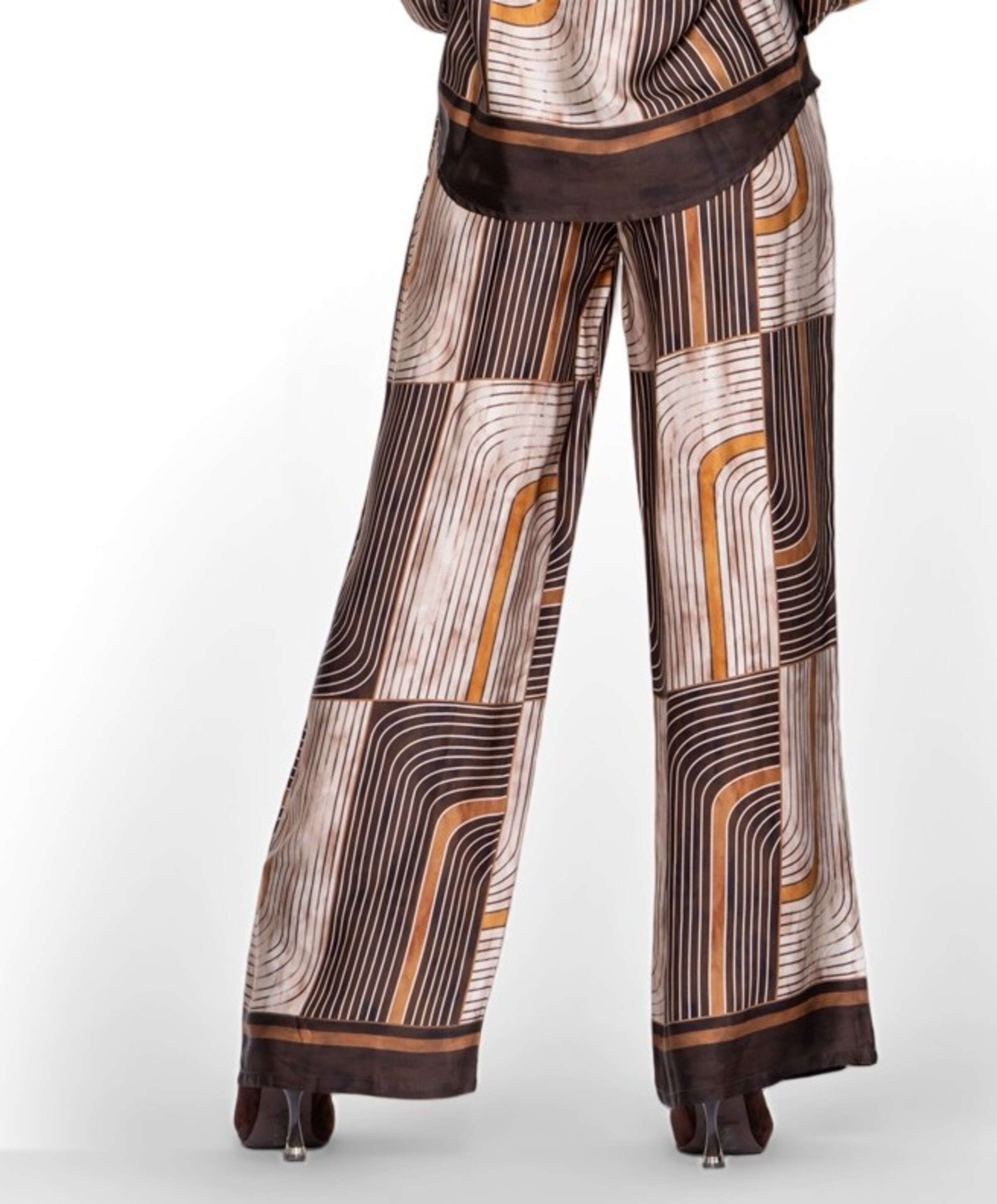 Geisha Pants satin AOP dames broek bruin