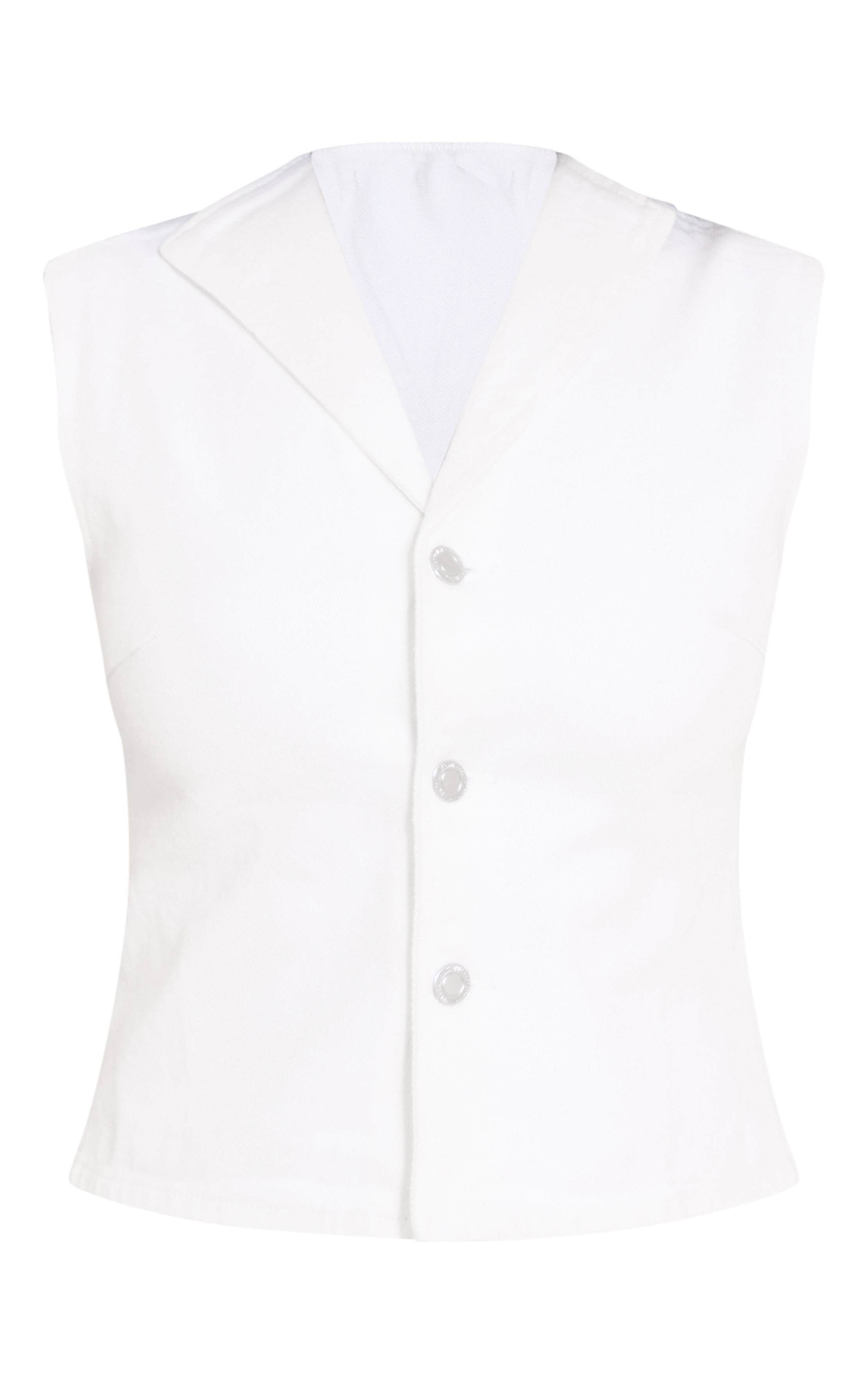 Blanc Chemise En Jean Bleu Vintage Sans Manches