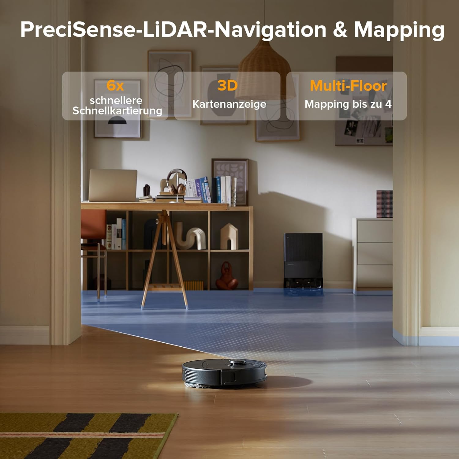 roborock Qrevo Serie Saugroboter mit Wischfunktion, 8000Pa Saugkraft(verbessert von Qrevo S), Anti-Verfilzungs-Seitenbürste, Hindernisvermeidung, LiDAR-Navigation, All-in-One Dock,Schwarz(QV 35A Set)