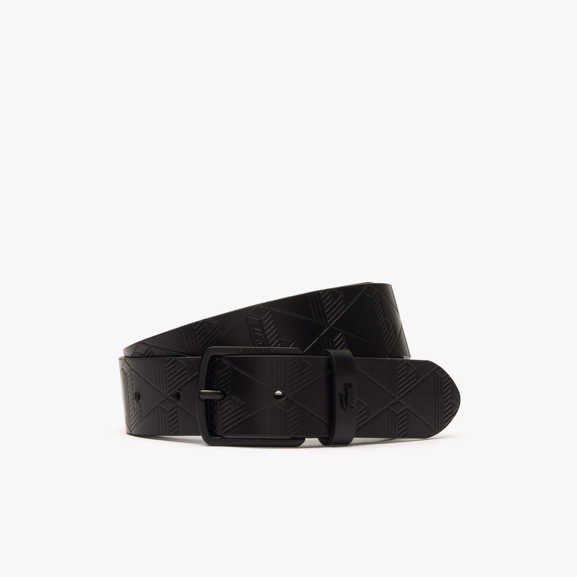 Ceinture en cuir monogramme en relief Ceintures - Noir - Lacoste - Homme