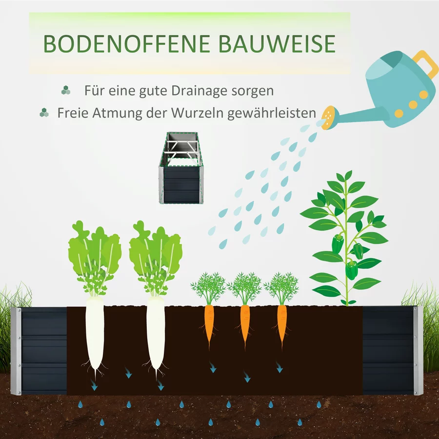 Outsunny Gartenbeet inclusive Gartenhandschuhen und Beetschildern grau