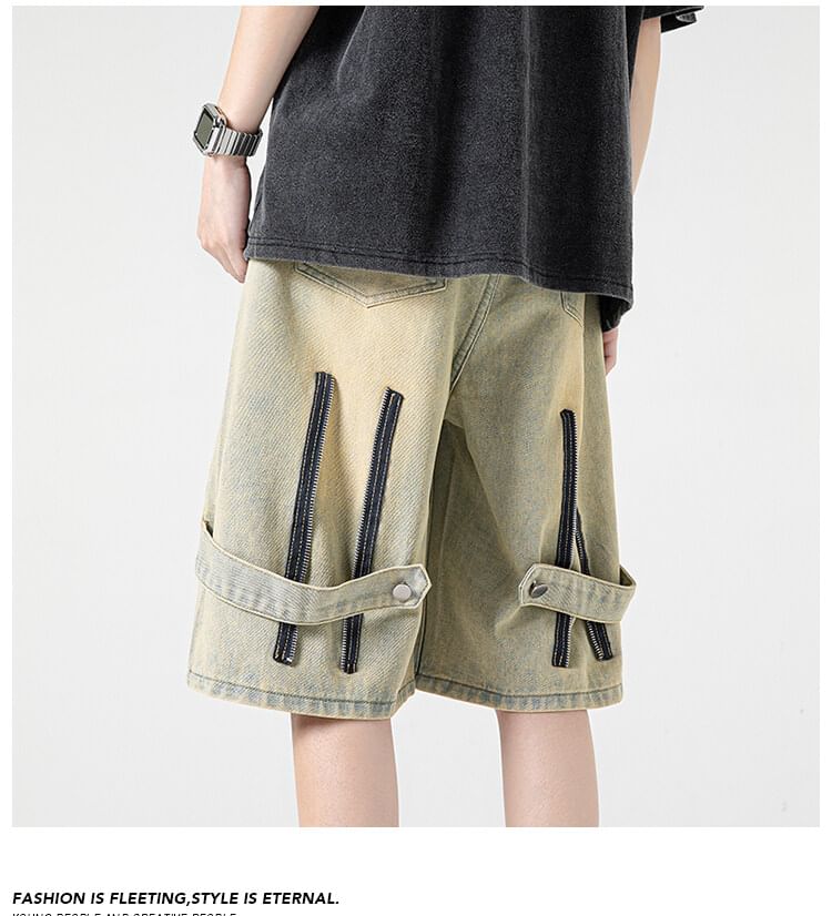 AXEN - High Waist Washed Wide Leg Denim Shorts
