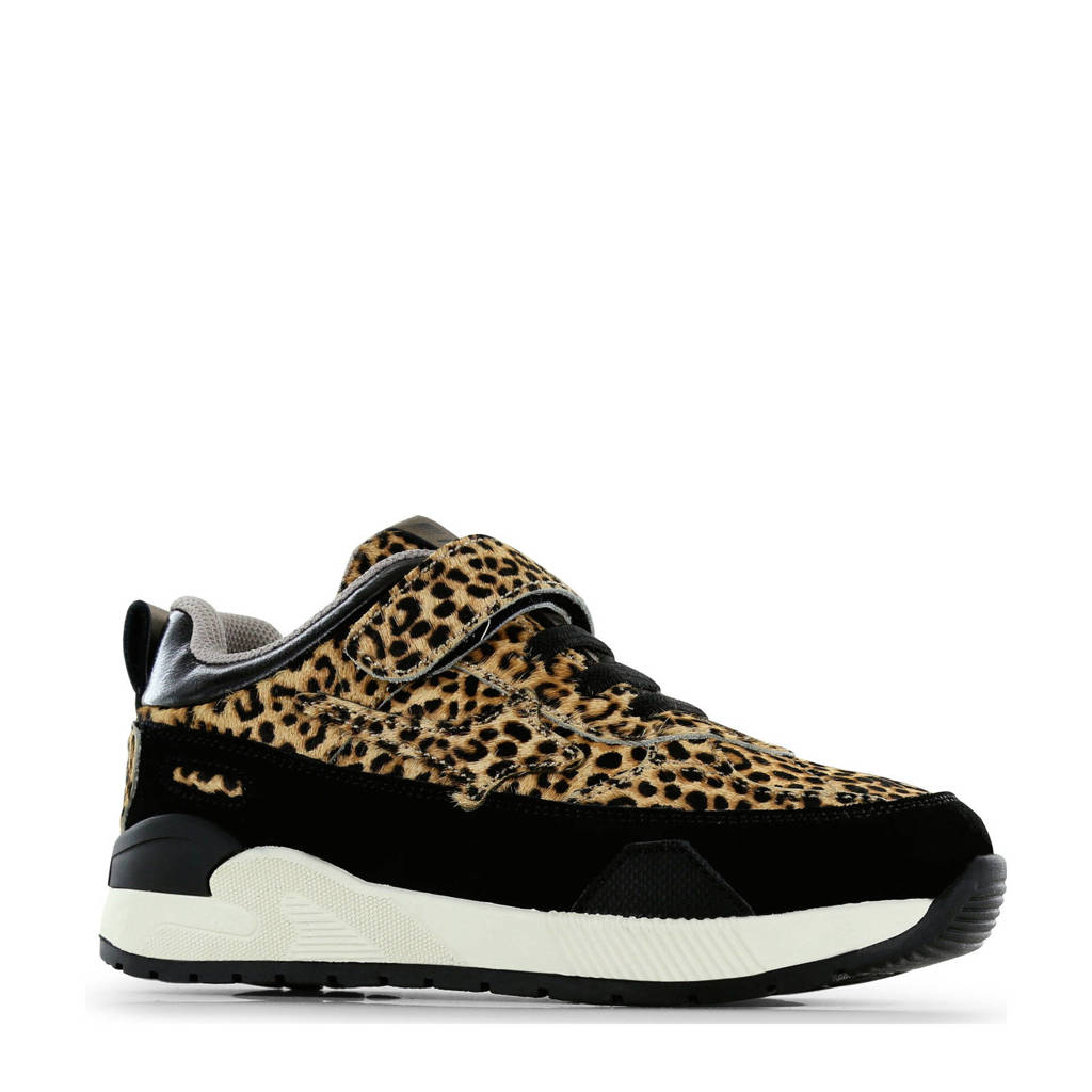 Shoesme sneakers van ponyhair met panterprint zwart