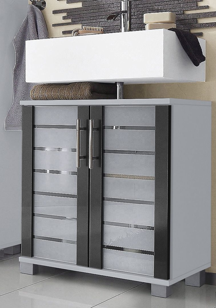 Schildmeyer Waschbeckenunterschrank »Nikosia« Höhe 64 cm, mit Glastüren, hochwertige MDF-Fronten, Metallgriffe