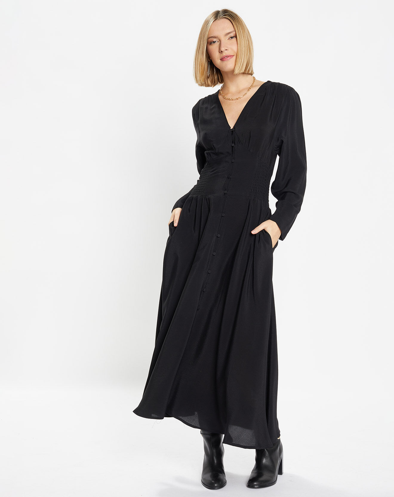 Galeries Lafayette Robe mi-longue Melisse fluide fibres Ecovero® noire