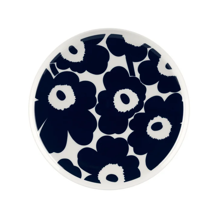 Marimekko - Oiva Unikko Teller, Ø 25 cm, weiss / dunkelblau