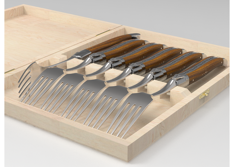Service de 6 fourchettes Laguiole avec un manche en bois de gaïac et mitres en acier inoxydable