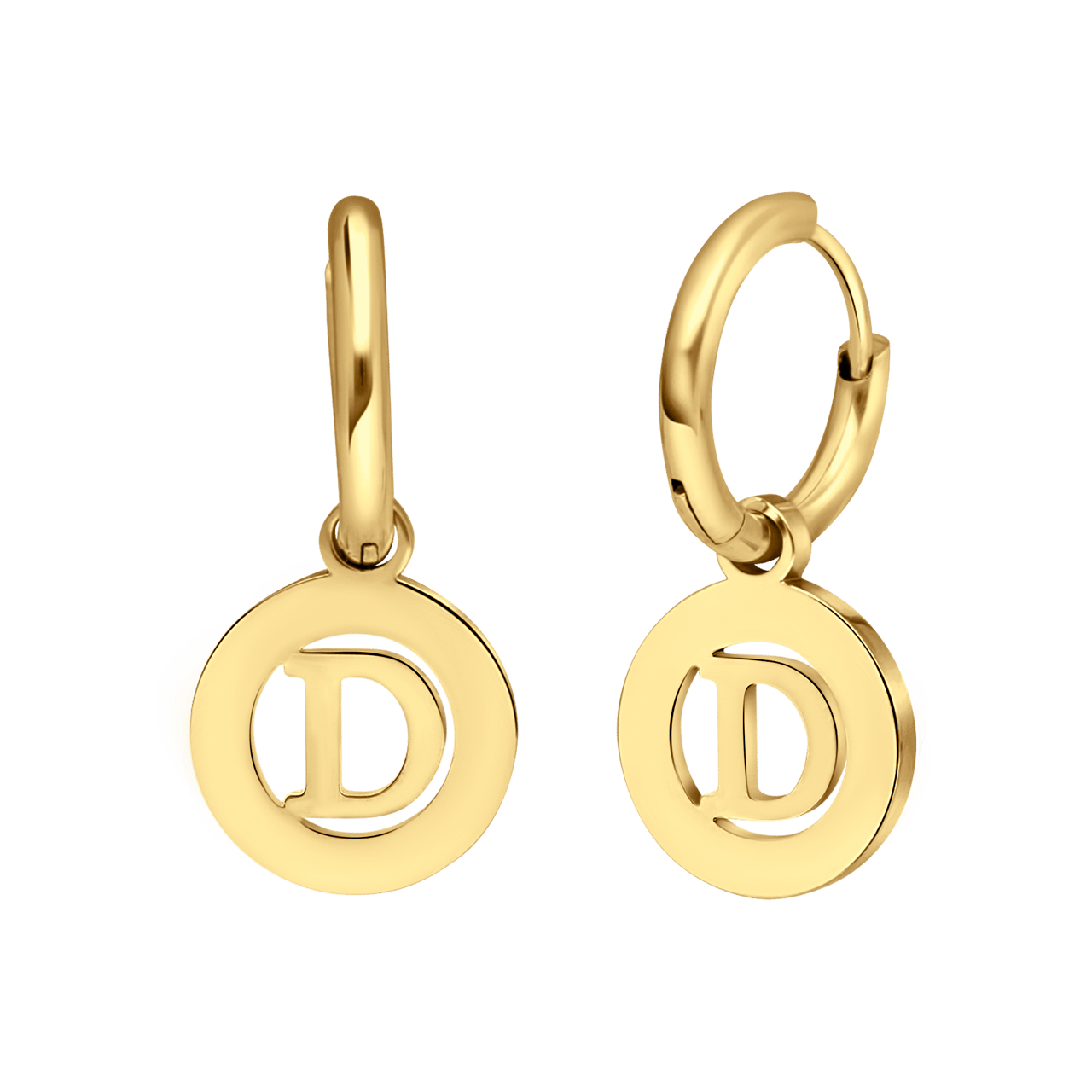 Stalen goldplated oorbellen met letter - D