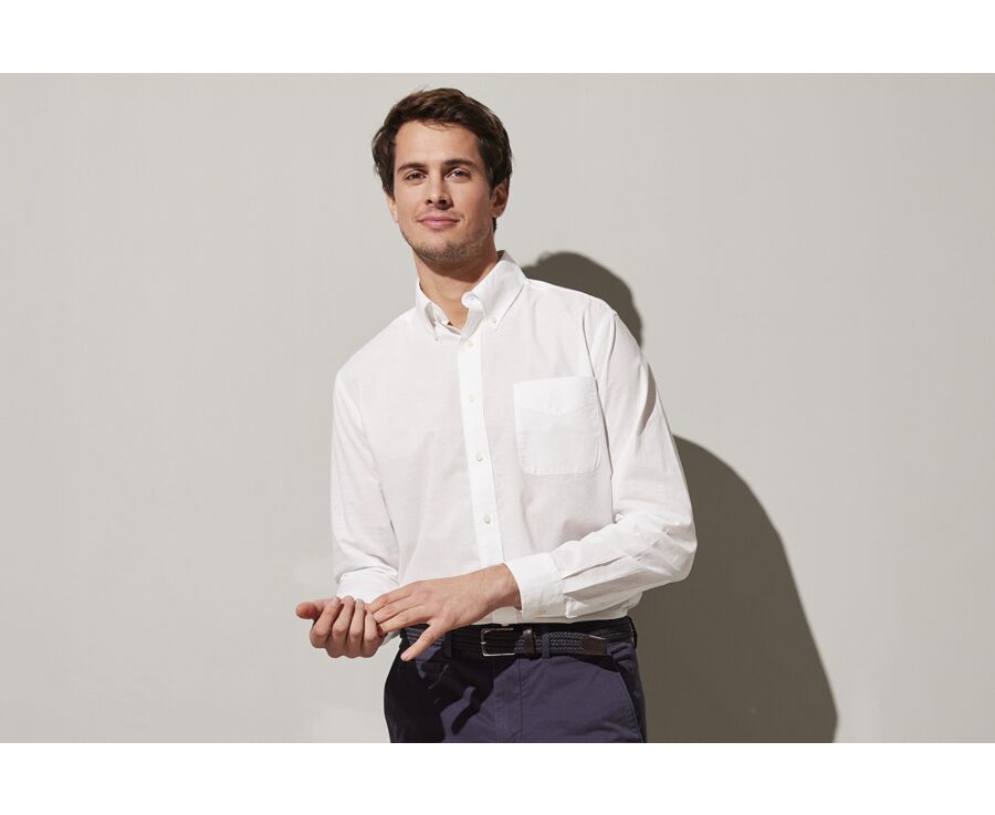 Chemise manches longues coton et lin blanche - COLTEN