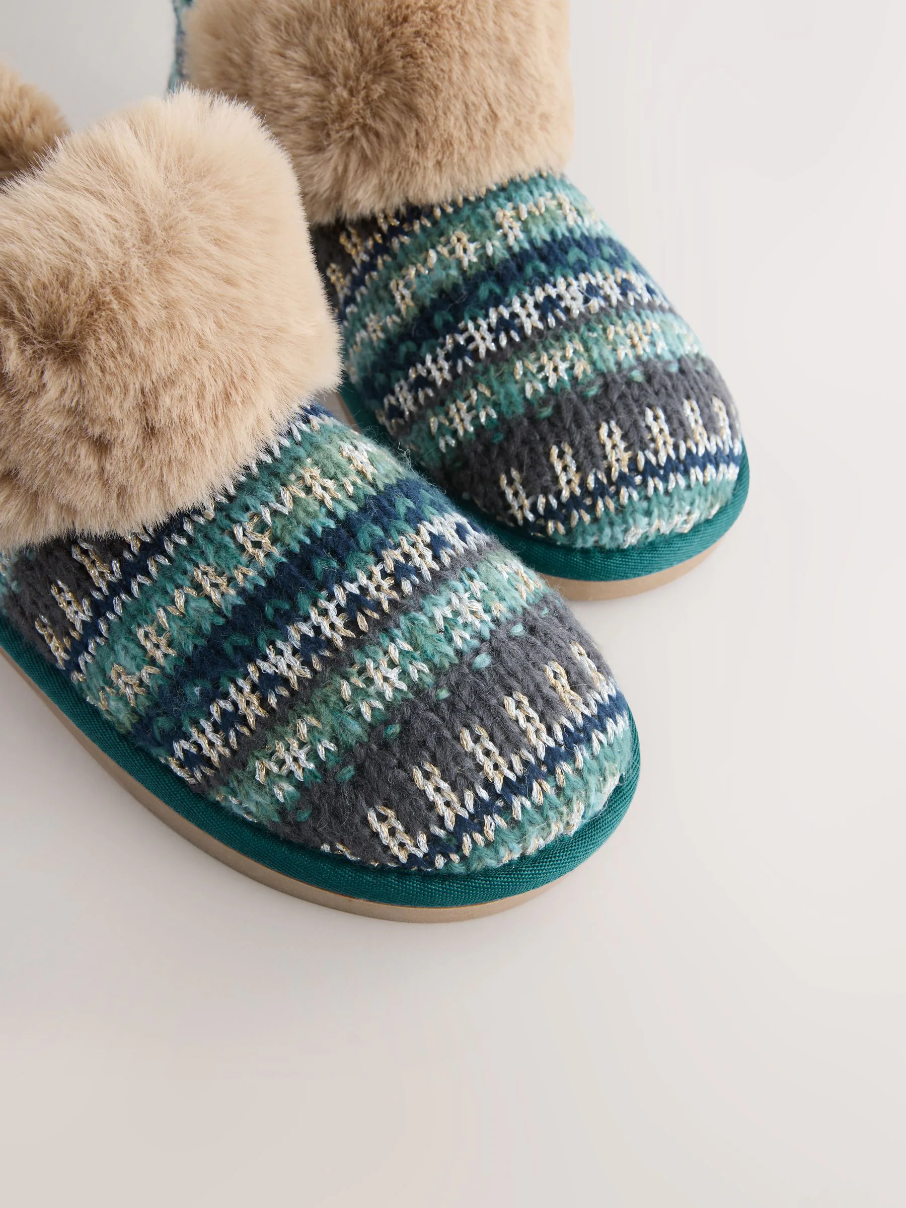 Groen - Faux Fur Knit Shoot Slippers