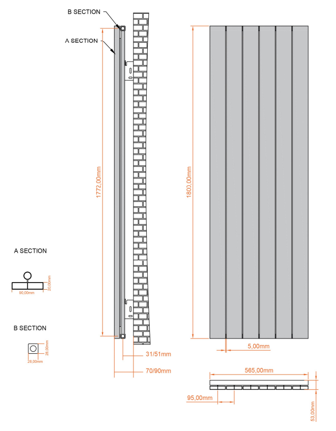 Eastbrook Charlton radiator 55x180cm aluminium 1661W wit mat