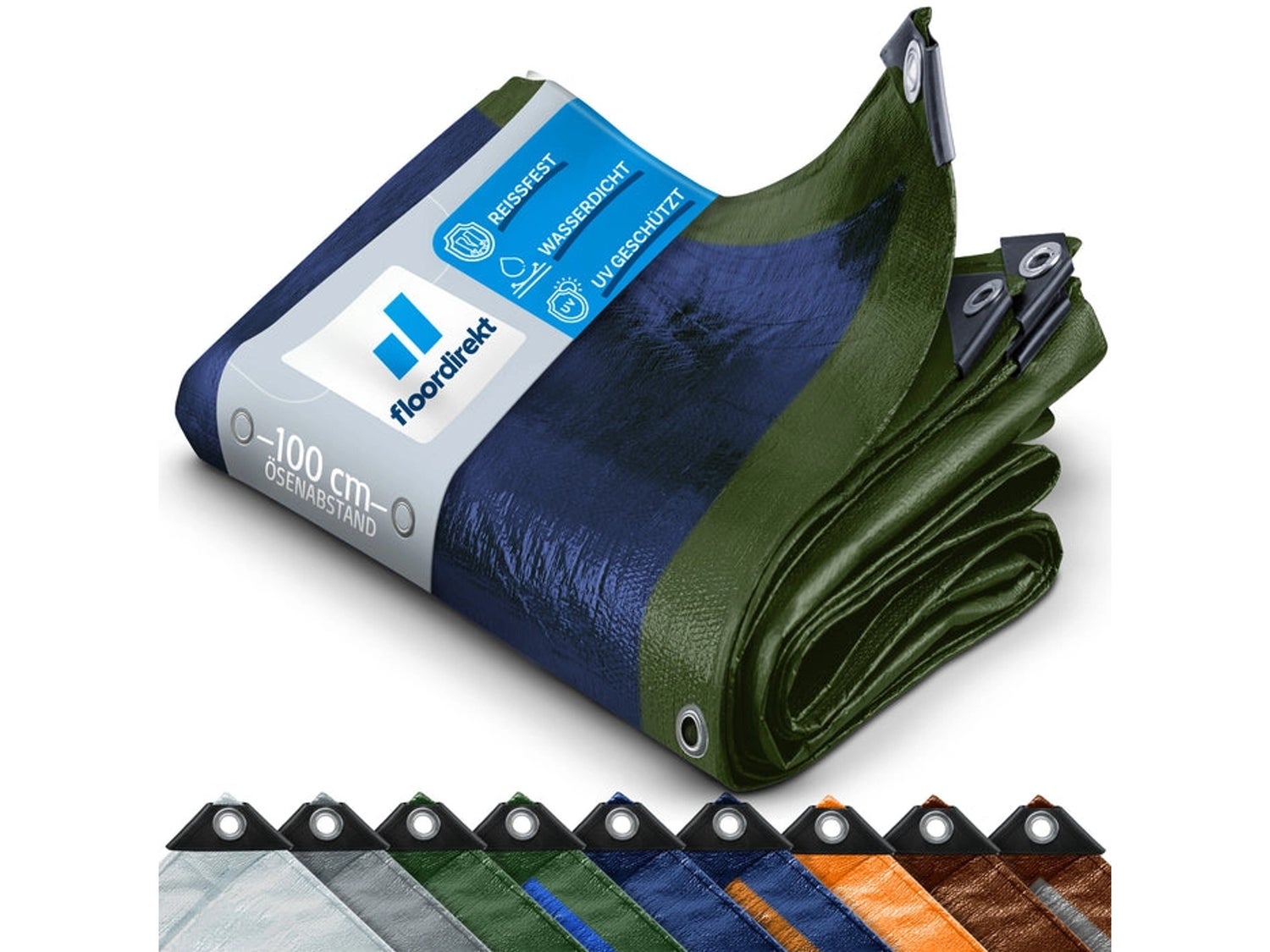 Waterdicht zeildoek met ogen, beschermhoes, 80 g/m², 2 x 3 m, groen-blauw