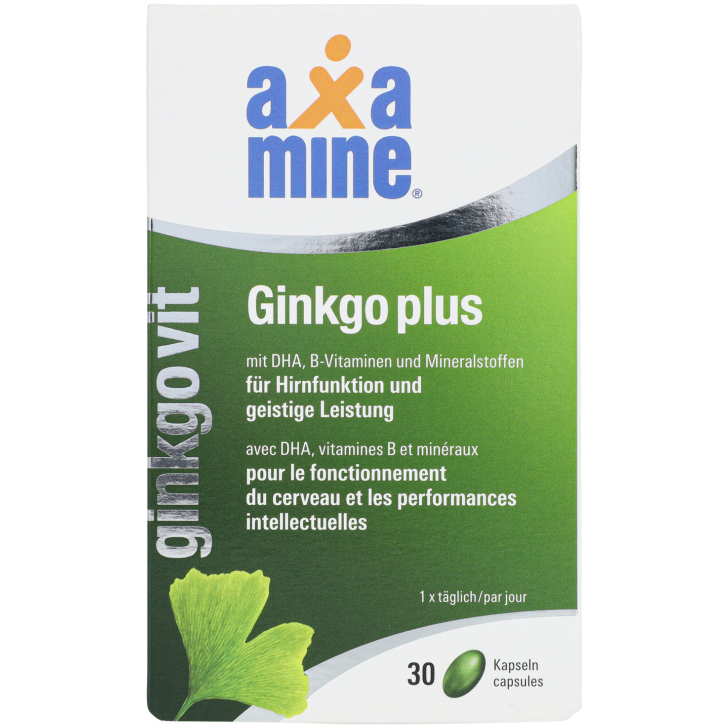 Axamine Ginkgo plus für Hirnfunktion und geistige Leistung 30 Kapseln