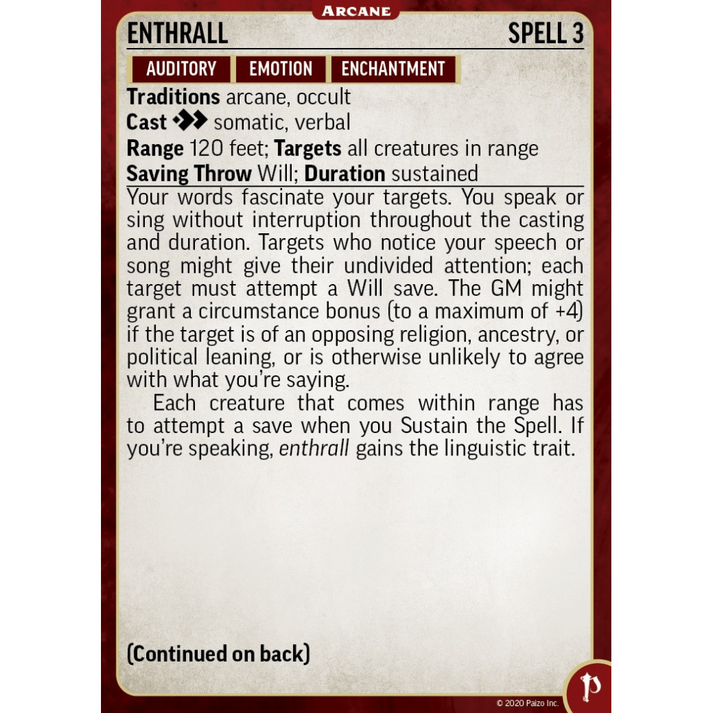 Pathfinder Second Edition - Arcane Spell Cards
